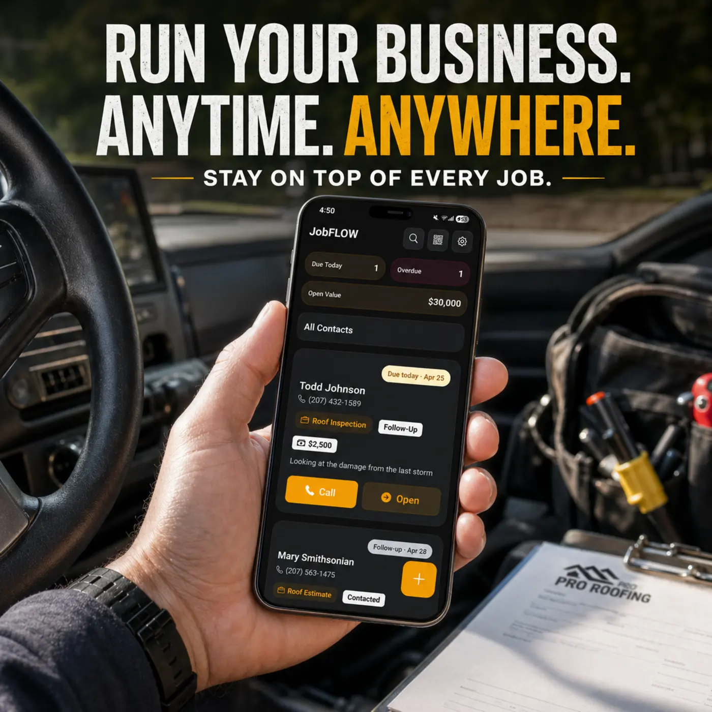 Contractor using JobFlow inside work truck
